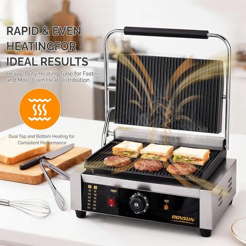 Bonnlo 811E Commercial Sandwich Make, 2200W Stainless Steel Countertop Panini Press Grill with Adjustable Temp 122°F–572°F, For Steak, Burgers, Home & Restaurant Use, 110V, Silver in Kuwait