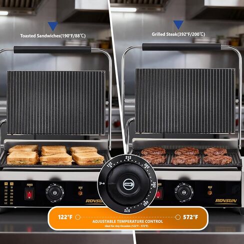 Bonnlo 811E Commercial Sandwich Make, 2200W Stainless Steel Countertop Panini Press Grill with Adjustable Temp 122°F–572°F, For Steak, Burgers, Home & Restaurant Use, 110V, Silver in Kuwait