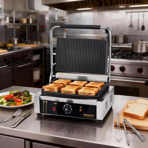 Bonnlo 811E Commercial Sandwich Make, 2200W Stainless Steel Countertop Panini Press Grill with Adjustable Temp 122°F–572°F, For Steak, Burgers, Home & Restaurant Use, 110V, Silver in Kuwait