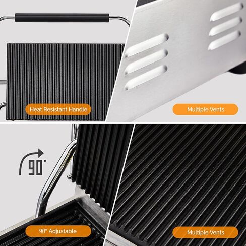 Bonnlo 811E Commercial Sandwich Make, 2200W Stainless Steel Countertop Panini Press Grill with Adjustable Temp 122°F–572°F, For Steak, Burgers, Home & Restaurant Use, 110V, Silver in Kuwait