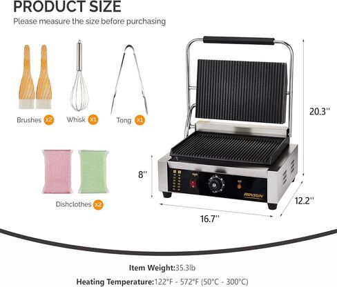 Bonnlo 811E Commercial Sandwich Make, 2200W Stainless Steel Countertop Panini Press Grill with Adjustable Temp 122°F–572°F, For Steak, Burgers, Home & Restaurant Use, 110V, Silver in Kuwait