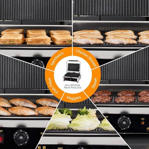 Bonnlo 811E Commercial Sandwich Make, 2200W Stainless Steel Countertop Panini Press Grill with Adjustable Temp 122°F–572°F, For Steak, Burgers, Home & Restaurant Use, 110V, Silver in Kuwait
