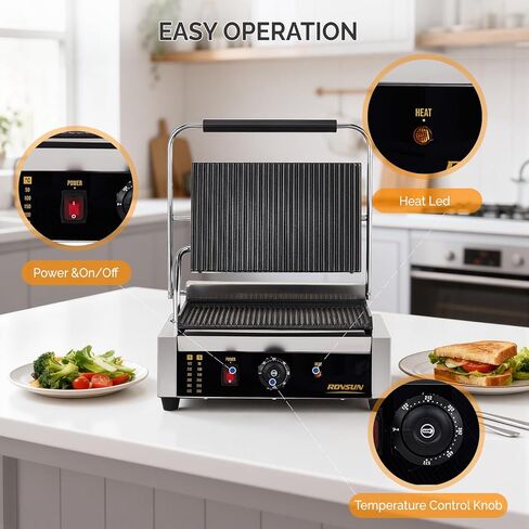 Bonnlo 811E Commercial Sandwich Make, 2200W Stainless Steel Countertop Panini Press Grill with Adjustable Temp 122°F–572°F, For Steak, Burgers, Home & Restaurant Use, 110V, Silver in Kuwait