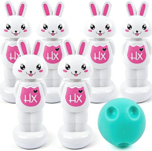 Easter Bunny Bowling Set Bowling Easter Game for Kids Adults Family,6 Pins and 1 Balls for Easter Party Games Indoor Outdoor Holiday Activities in Kuwait
