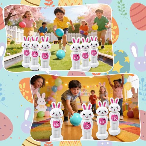 Easter Bunny Bowling Set Bowling Easter Game for Kids Adults Family,6 Pins and 1 Balls for Easter Party Games Indoor Outdoor Holiday Activities in Kuwait