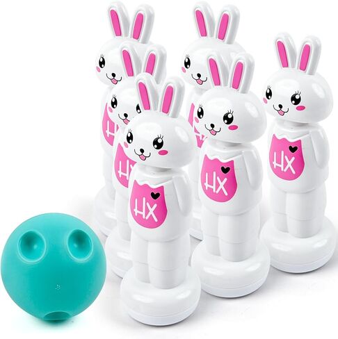 Easter Bunny Bowling Set Bowling Easter Game for Kids Adults Family,6 Pins and 1 Balls for Easter Party Games Indoor Outdoor Holiday Activities in Kuwait