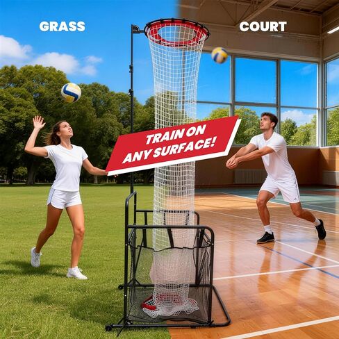 Volleyball Setter Training Net, Adjustable Setter Volleyball Training Net with 2 Wheels, Height Adjustable 6.9–10.8 FT, 6-Angle Target Frame, Ball Collection Net for Indoor Outdoor Training in Saudi Arabia