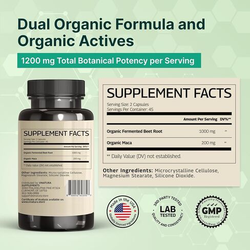 VINATURA جذر البنجر المخمر العضوي مع الماكا، 1200 مجم - صنع واختبار في الولايات المتحدة الأمريكية، 90 كبسولة in Kuwait