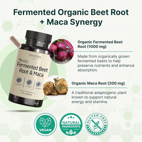 VINATURA جذر البنجر المخمر العضوي مع الماكا، 1200 مجم - صنع واختبار في الولايات المتحدة الأمريكية، 90 كبسولة in Kuwait