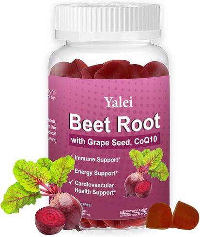 Beet Root Gummies for Blood Pressure | Sugar-Free | Beetroot Supplement with 1000 mg Beet Root, 1000 mg Grape Seed Extract & 200 mg CoQ10 | Vegan Non-GMO | Strawberry Flavor in Kuwait