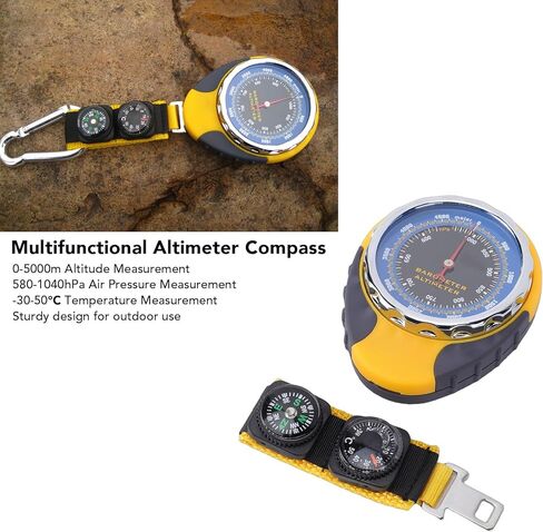 Fabater Altimeter, 4-in-1 Multifunction Pointer Type Barometer, Compass with BatteryFree Durable ABS Design for Hiking Camping Mountaineering in Saudi Arabia