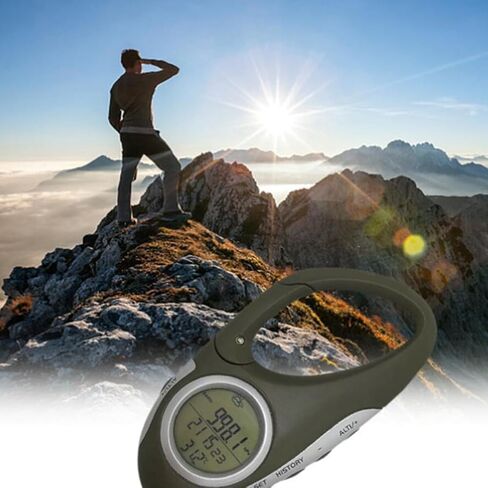 Alipis Handheld Altimeter Barometer Thermometer Carabiner, Portable Mountaineering Weather Gauge for Hiking and Outdoor Sports in Saudi Arabia