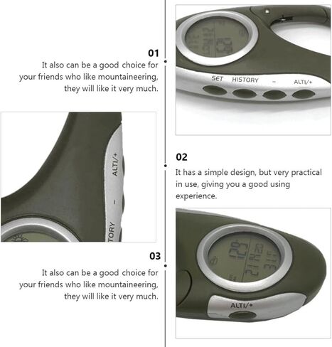 Alipis Handheld Altimeter Barometer Thermometer Carabiner, Portable Mountaineering Weather Gauge for Hiking and Outdoor Sports in Saudi Arabia