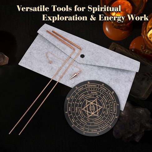 Coitak 99.9% Copper Dowsing Rod, Spiritual Exploration Divination Tools, 2PCS Divining Rods with Bag, Pendulum Board, Ghost Hunting Equipment in Saudi Arabia