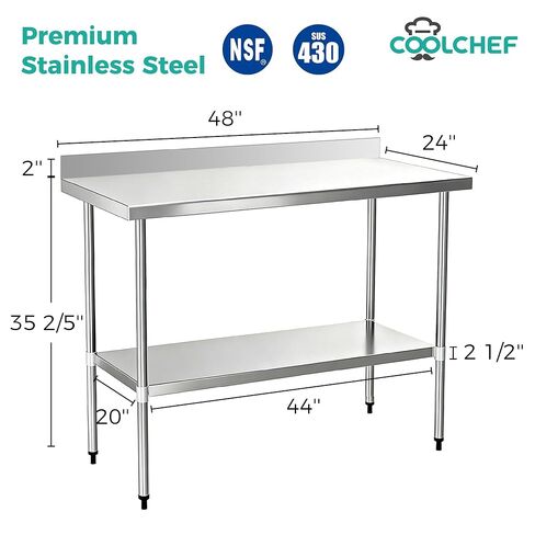 طاولة عمل من الفولاذ المقاوم للصدأ مقاس 24 × 48 بوصة، طاولة إعداد تجارية NSF مع رف سفلي، محطة عمل لإعداد الطعام شديدة التحمل مع باكسبلاش in Kuwait
