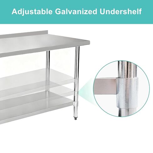 طاولة عمل من الفولاذ المقاوم للصدأ مقاس 24 × 48 بوصة، طاولة إعداد تجارية NSF مع رف سفلي، محطة عمل لإعداد الطعام شديدة التحمل مع باكسبلاش in Kuwait