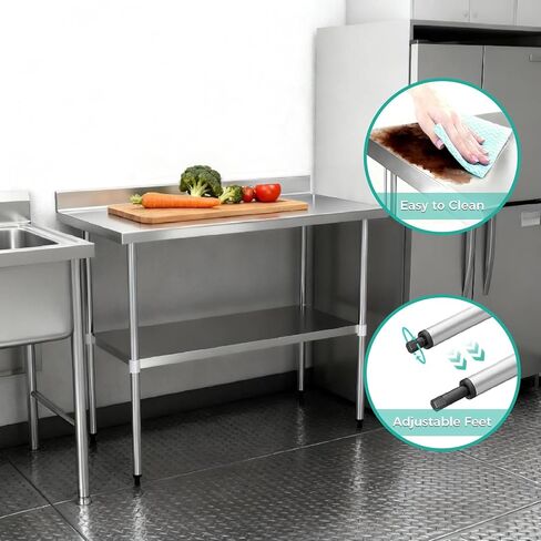 طاولة عمل من الفولاذ المقاوم للصدأ مقاس 24 × 48 بوصة، طاولة إعداد تجارية NSF مع رف سفلي، محطة عمل لإعداد الطعام شديدة التحمل مع باكسبلاش in Kuwait