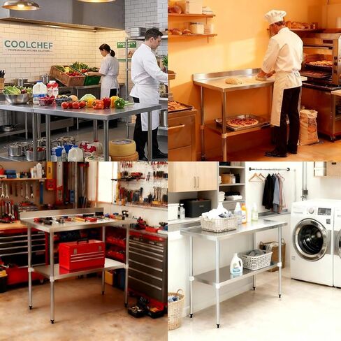 طاولة عمل من الفولاذ المقاوم للصدأ مقاس 24 × 48 بوصة، طاولة إعداد تجارية NSF مع رف سفلي، محطة عمل لإعداد الطعام شديدة التحمل مع باكسبلاش in Kuwait