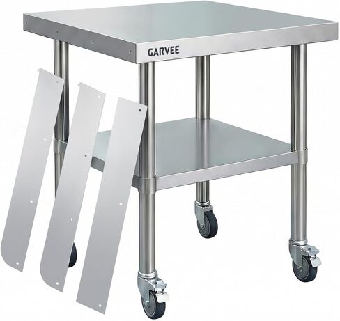 Garvee Stainless Steel Work Table, 24x24x26 Inch Commercial Food Prep Worktable with Wheels, Detachable 3-Sided Backsplash & Height-Adjustable Shelf, Heavy Duty Workbench for Kitchen Restaurant Garage in Saudi Arabia