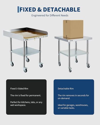 Garvee Stainless Steel Work Table, 24x24x26 Inch Commercial Food Prep Worktable with Wheels, Detachable 3-Sided Backsplash & Height-Adjustable Shelf, Heavy Duty Workbench for Kitchen Restaurant Garage in Saudi Arabia