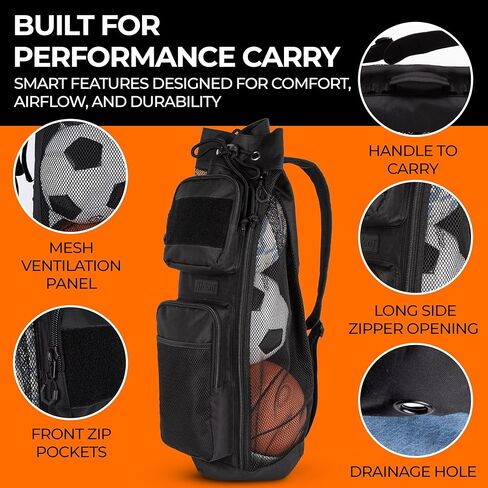 Fitdom 47L Heavy Duty Mesh Equipment Ball Bag w/Adjustable Padded Sling Shoulder Strap Design for Coach. 3 Different Size Compartments. Perfect for Soccer Football Volleyball Basketball & Water Sports in Kuwait