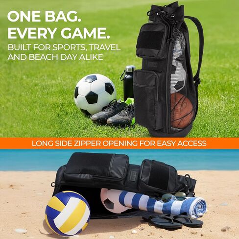 Fitdom 47L Heavy Duty Mesh Equipment Ball Bag w/Adjustable Padded Sling Shoulder Strap Design for Coach. 3 Different Size Compartments. Perfect for Soccer Football Volleyball Basketball & Water Sports in Kuwait