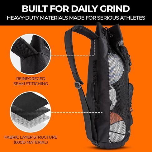 Fitdom 47L Heavy Duty Mesh Equipment Ball Bag w/Adjustable Padded Sling Shoulder Strap Design for Coach. 3 Different Size Compartments. Perfect for Soccer Football Volleyball Basketball & Water Sports in Kuwait
