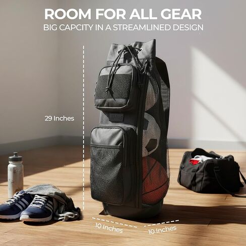 Fitdom 47L Heavy Duty Mesh Equipment Ball Bag w/Adjustable Padded Sling Shoulder Strap Design for Coach. 3 Different Size Compartments. Perfect for Soccer Football Volleyball Basketball & Water Sports in Kuwait