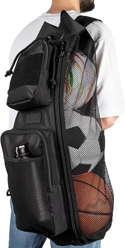 Fitdom 47L Heavy Duty Mesh Equipment Ball Bag w/Adjustable Padded Sling Shoulder Strap Design for Coach. 3 Different Size Compartments. Perfect for Soccer Football Volleyball Basketball & Water Sports in Kuwait