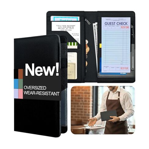 LINTRU Oversized Server Book, Expandable & Zipper Pockets Server Books for Waitress, Double Reinforced & Wear-Resistant PU Leather Waitress Book, Perfect for Restaurants, Cafés & Bars (Black) in Kuwait