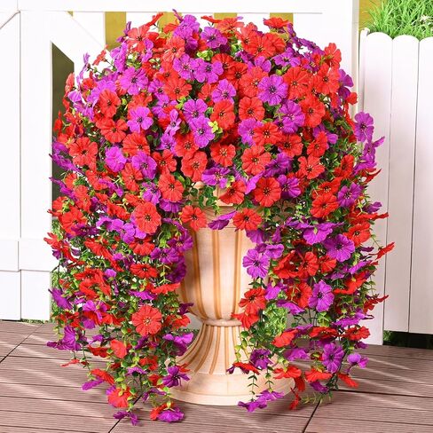 Dolicer 2 PCS تبدو زهورًا مصطنعة حقيقية للهواء الطلق ، واقعية معلقة مصطنعة واقعية للهواء الطلق للأشعة فوق البنفسجية مقاومة الحرير الزهور معلقة على حديقة الفناء الشرفة (الأرجواني+الفوشيا) in Kuwait