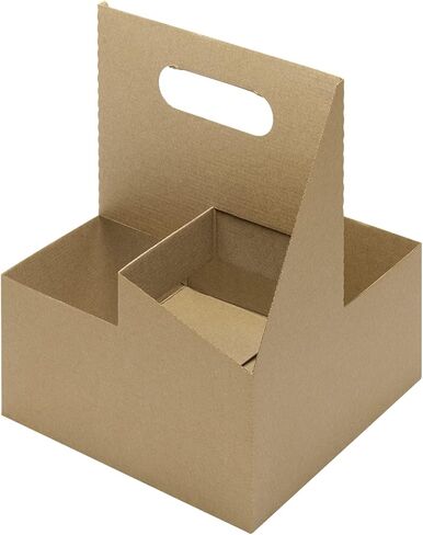 Karat Paperboard Drink Carrier with Handle - Sturdy Kraft Coffee Cup Carrier for Hot/Cold Beverages, Fits 12-32 oz Cups - Eco-Friendly, Disposable to-Go Drink Holder (4-Cup) in Saudi Arabia