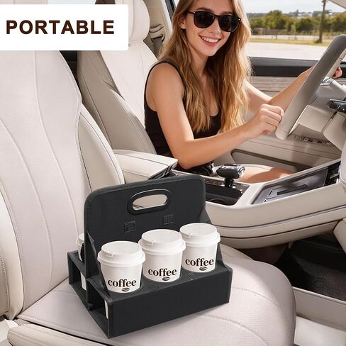 6-Cup Reusable Foldable Drink Carrier with Handle –Spill-Proof Black Drink Caddy for Delivery, Office & Catering –Sturdy Beverage Organizer with Individual Compartments for Car, Travel & Events in Kuwait