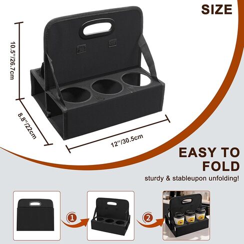 6-Cup Reusable Foldable Drink Carrier with Handle –Spill-Proof Black Drink Caddy for Delivery, Office & Catering –Sturdy Beverage Organizer with Individual Compartments for Car, Travel & Events in Kuwait