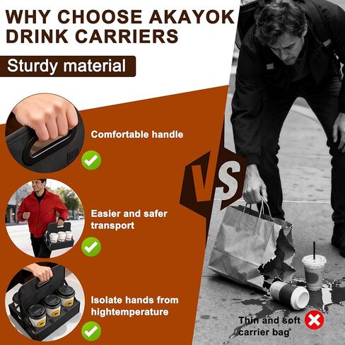 6-Cup Reusable Foldable Drink Carrier with Handle –Spill-Proof Black Drink Caddy for Delivery, Office & Catering –Sturdy Beverage Organizer with Individual Compartments for Car, Travel & Events in Kuwait