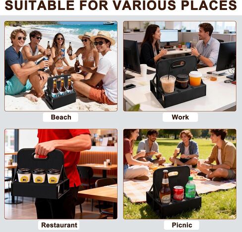 6-Cup Reusable Foldable Drink Carrier with Handle –Spill-Proof Black Drink Caddy for Delivery, Office & Catering –Sturdy Beverage Organizer with Individual Compartments for Car, Travel & Events in Kuwait