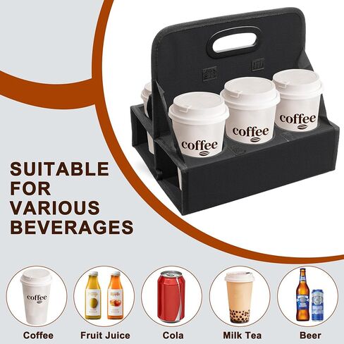 6-Cup Reusable Foldable Drink Carrier with Handle –Spill-Proof Black Drink Caddy for Delivery, Office & Catering –Sturdy Beverage Organizer with Individual Compartments for Car, Travel & Events in Kuwait