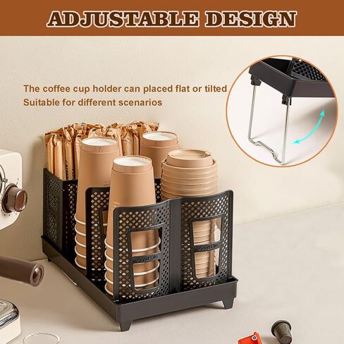 Cup and Lid Holder, Disposable Paper Cup Dispenser with Stand, 6 Slots Coffee Cup and Lid Storage Holder with Straw Organizer for Coffee Station Bar Office Home Countertop Breakroom Restaurant in Saudi Arabia