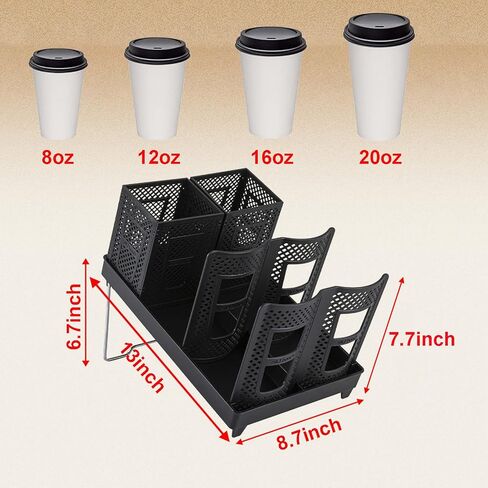 Cup and Lid Holder, Disposable Paper Cup Dispenser with Stand, 6 Slots Coffee Cup and Lid Storage Holder with Straw Organizer for Coffee Station Bar Office Home Countertop Breakroom Restaurant in Saudi Arabia