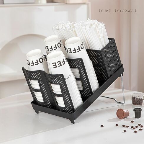 Cup and Lid Holder, Disposable Paper Cup Dispenser with Stand, 6 Slots Coffee Cup and Lid Storage Holder with Straw Organizer for Coffee Station Bar Office Home Countertop Breakroom Restaurant in Saudi Arabia