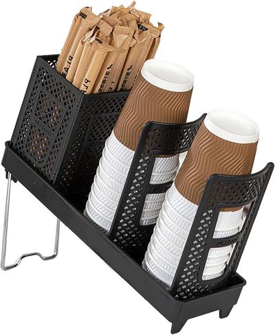 Cup and Lid Holder, Disposable Paper Cup Dispenser with Stand, 6 Slots Coffee Cup and Lid Storage Holder with Straw Organizer for Coffee Station Bar Office Home Countertop Breakroom Restaurant in Saudi Arabia