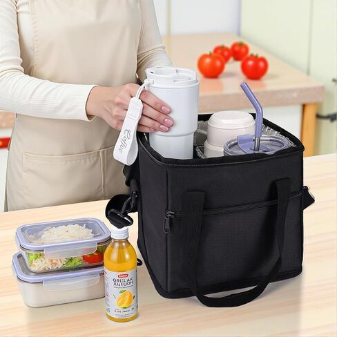 حامل مشروبات معزول بـ 4 أكواب من إنفانزيا مع مقبض - فواصل قابلة للإزالة، حامل أكواب محمول قابل للطي مع حزام كتف، حقيبة حمل مضادة للتسرب قابلة لإعادة الاستخدام لسائقي التوصيل، السيارة، السفر، النزهة in Kuwait