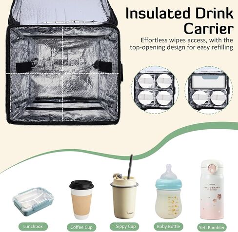حامل مشروبات معزول بـ 4 أكواب من إنفانزيا مع مقبض - فواصل قابلة للإزالة، حامل أكواب محمول قابل للطي مع حزام كتف، حقيبة حمل مضادة للتسرب قابلة لإعادة الاستخدام لسائقي التوصيل، السيارة، السفر، النزهة in Kuwait