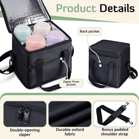 حامل مشروبات معزول بـ 4 أكواب من إنفانزيا مع مقبض - فواصل قابلة للإزالة، حامل أكواب محمول قابل للطي مع حزام كتف، حقيبة حمل مضادة للتسرب قابلة لإعادة الاستخدام لسائقي التوصيل، السيارة، السفر، النزهة in Kuwait