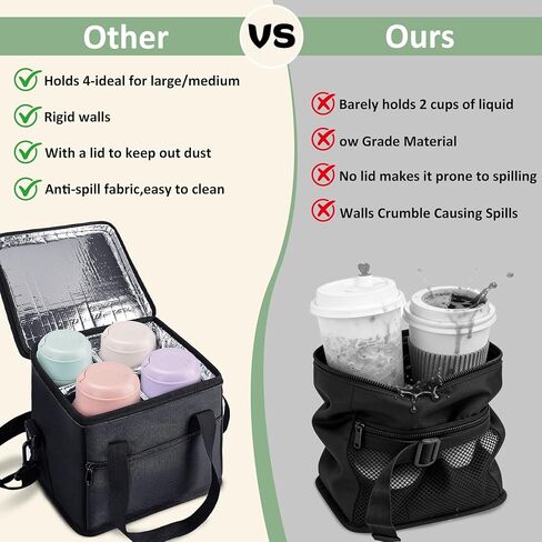حامل مشروبات معزول بـ 4 أكواب من إنفانزيا مع مقبض - فواصل قابلة للإزالة، حامل أكواب محمول قابل للطي مع حزام كتف، حقيبة حمل مضادة للتسرب قابلة لإعادة الاستخدام لسائقي التوصيل، السيارة، السفر، النزهة in Kuwait