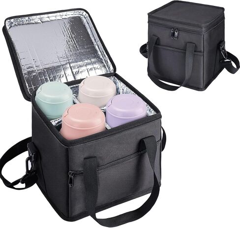 حامل مشروبات معزول بـ 4 أكواب من إنفانزيا مع مقبض - فواصل قابلة للإزالة، حامل أكواب محمول قابل للطي مع حزام كتف، حقيبة حمل مضادة للتسرب قابلة لإعادة الاستخدام لسائقي التوصيل، السيارة، السفر، النزهة in Kuwait