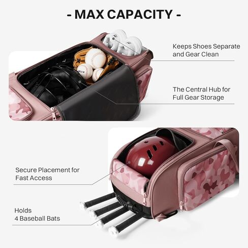 Large Rolling Baseball Catchers Gear Bag with Wheels, Wheeled Softball Bag for 4 Bats with Fence Hooks Waterproof Pocket Shoe Compartment for T-Ball Adult, Baseball Equipment Duffle Bag in Kuwait