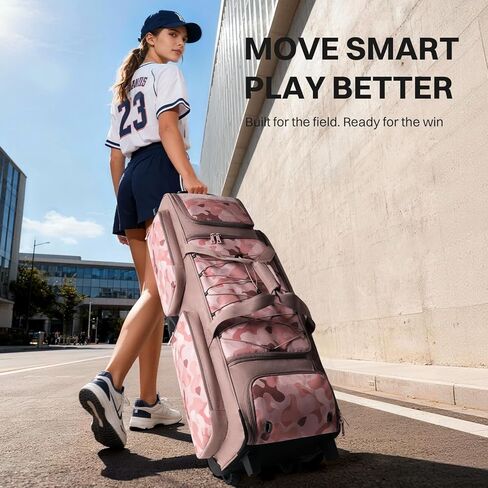 Large Rolling Baseball Catchers Gear Bag with Wheels, Wheeled Softball Bag for 4 Bats with Fence Hooks Waterproof Pocket Shoe Compartment for T-Ball Adult, Baseball Equipment Duffle Bag in Kuwait