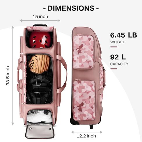 Large Rolling Baseball Catchers Gear Bag with Wheels, Wheeled Softball Bag for 4 Bats with Fence Hooks Waterproof Pocket Shoe Compartment for T-Ball Adult, Baseball Equipment Duffle Bag in Kuwait