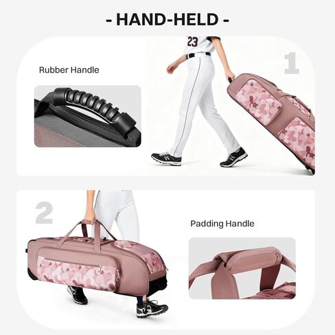 Large Rolling Baseball Catchers Gear Bag with Wheels, Wheeled Softball Bag for 4 Bats with Fence Hooks Waterproof Pocket Shoe Compartment for T-Ball Adult, Baseball Equipment Duffle Bag in Kuwait